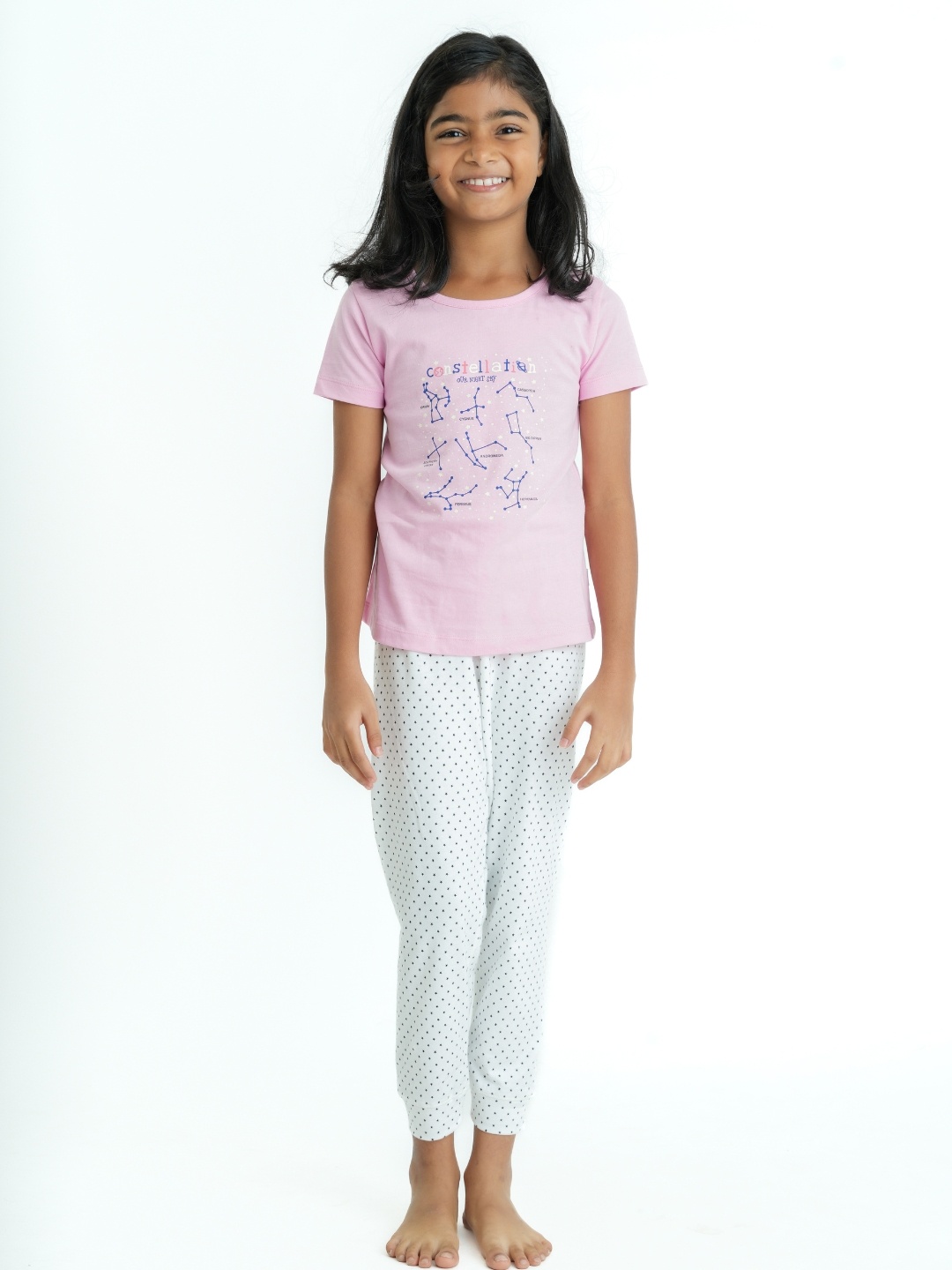 

mackly Girls Conversational Printed T-shirt With Pyjamas, Pink