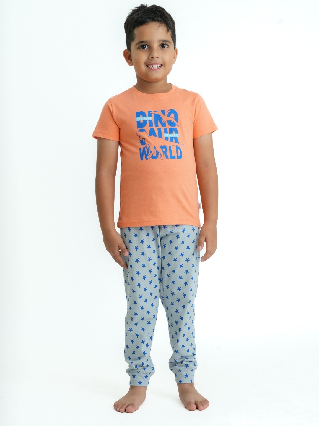 

mackly Boys Typography Printed T-Shirt With Pyjamas, Coral