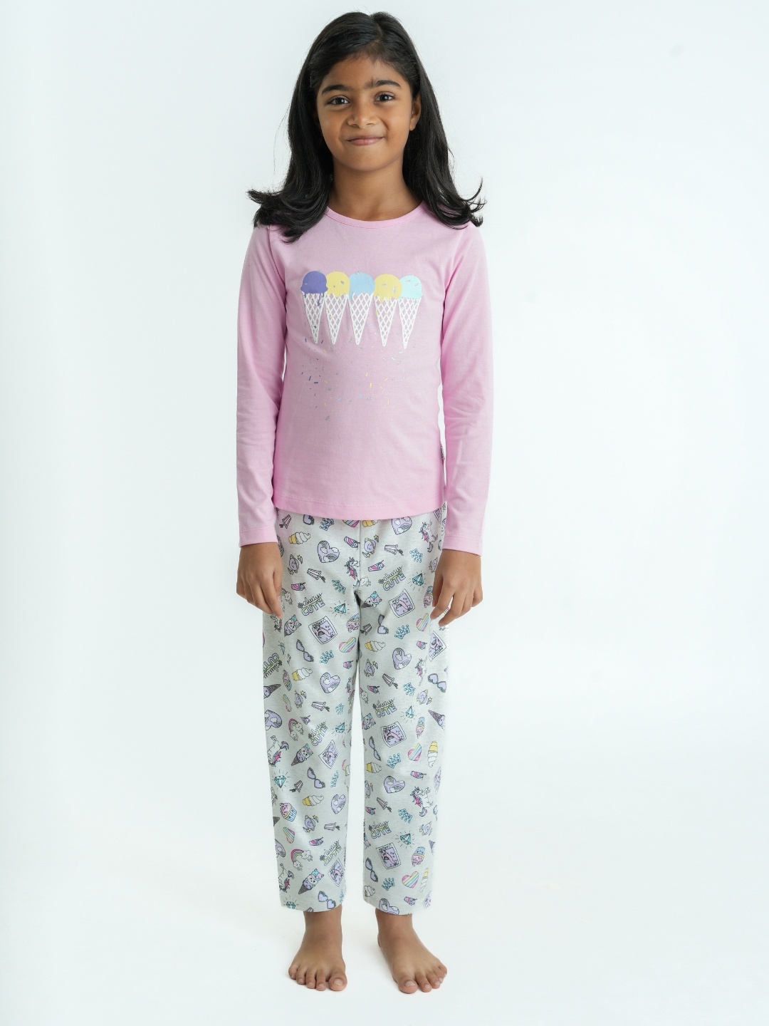 

mackly Girls Conversational Printed T-Shirt With Pyjamas, Pink