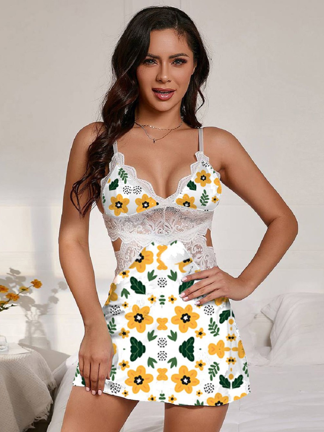 

Softwrap Satin Printed Baby Doll, White