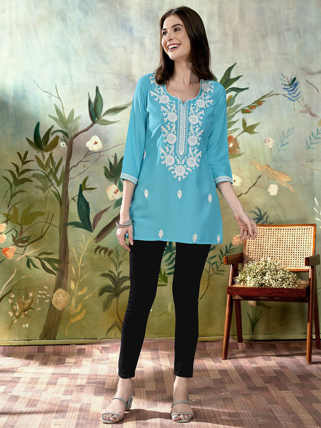 

Anouk Ethnic Motifs Embroidered Kurti, Blue