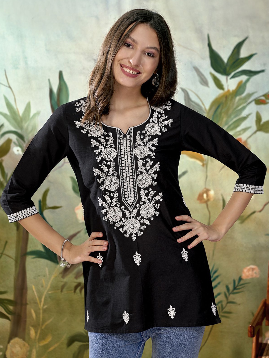 

Anouk Ethnic Motifs Embroidered Kurti, Black