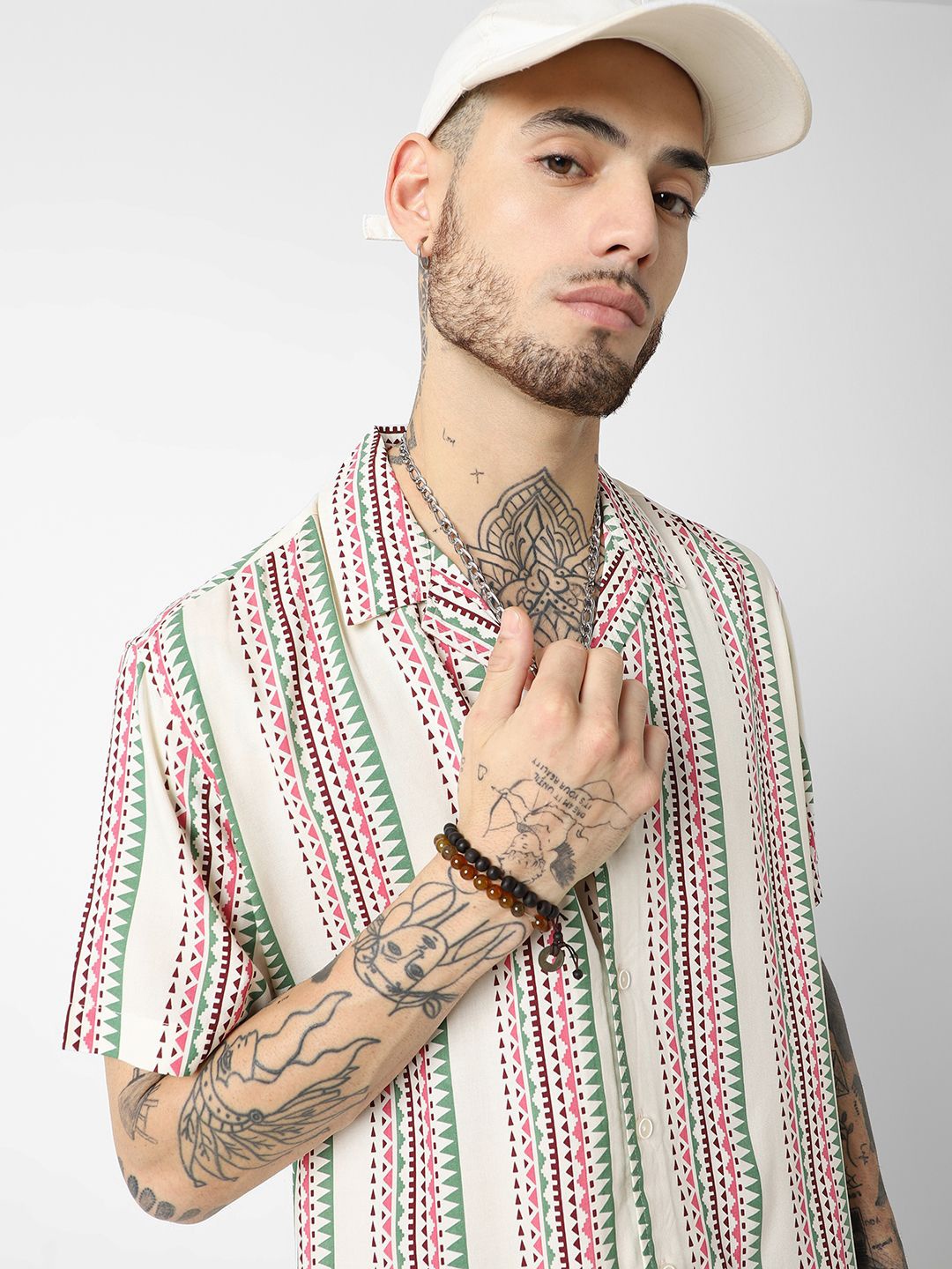 

VASTRADO Classic Oversized Geometric Printed Cuban Collar Shirt, White