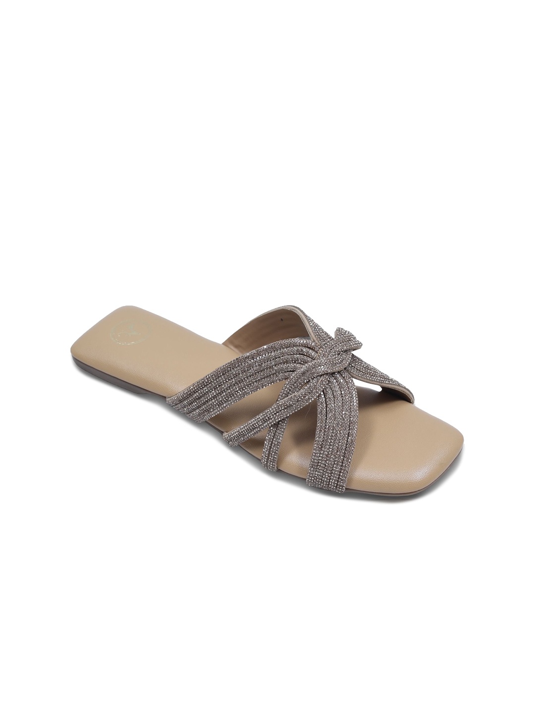

Sana K Luxurious Footwear Women Open Toe Flats withWestern - Embellished, Nude