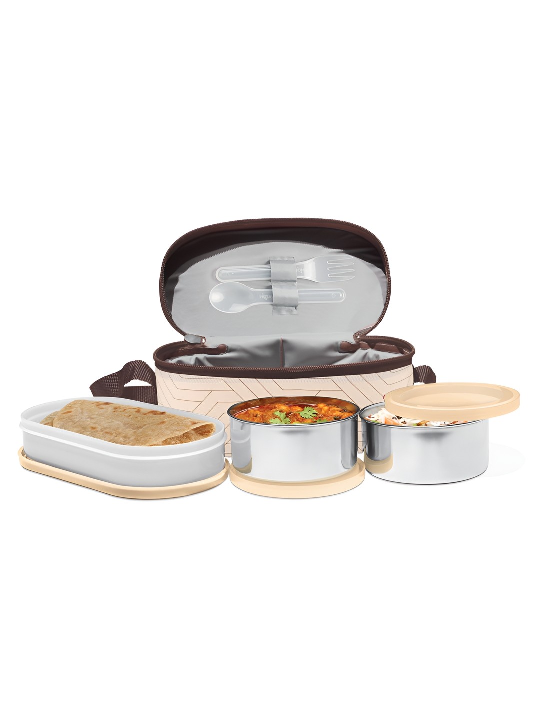 

Milton Executive 3 Pcs Insulated Round & Oval Lunch Containers - 280ml & 450ml, Beige