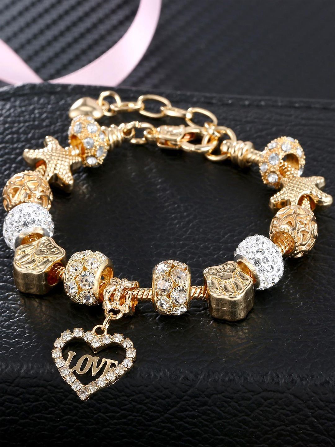 

Young & Forever Brass-Plated Cubic Zirconia Studded Charm Bracelet, Gold