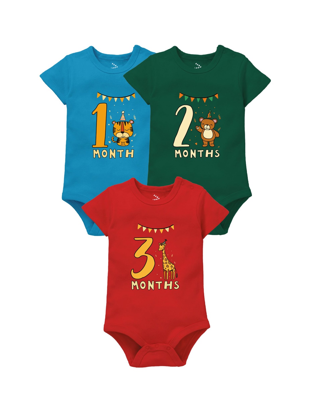 

Zeezeezoo Infants Pack of 3 Printed Pure Cotton Bodysuit, Blue
