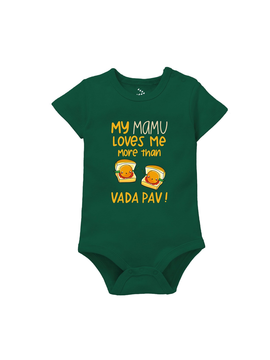 

Zeezeezoo Infants Mamu Loves Me More than Vadapav Printed Pure Cotton Bodysuit, Green