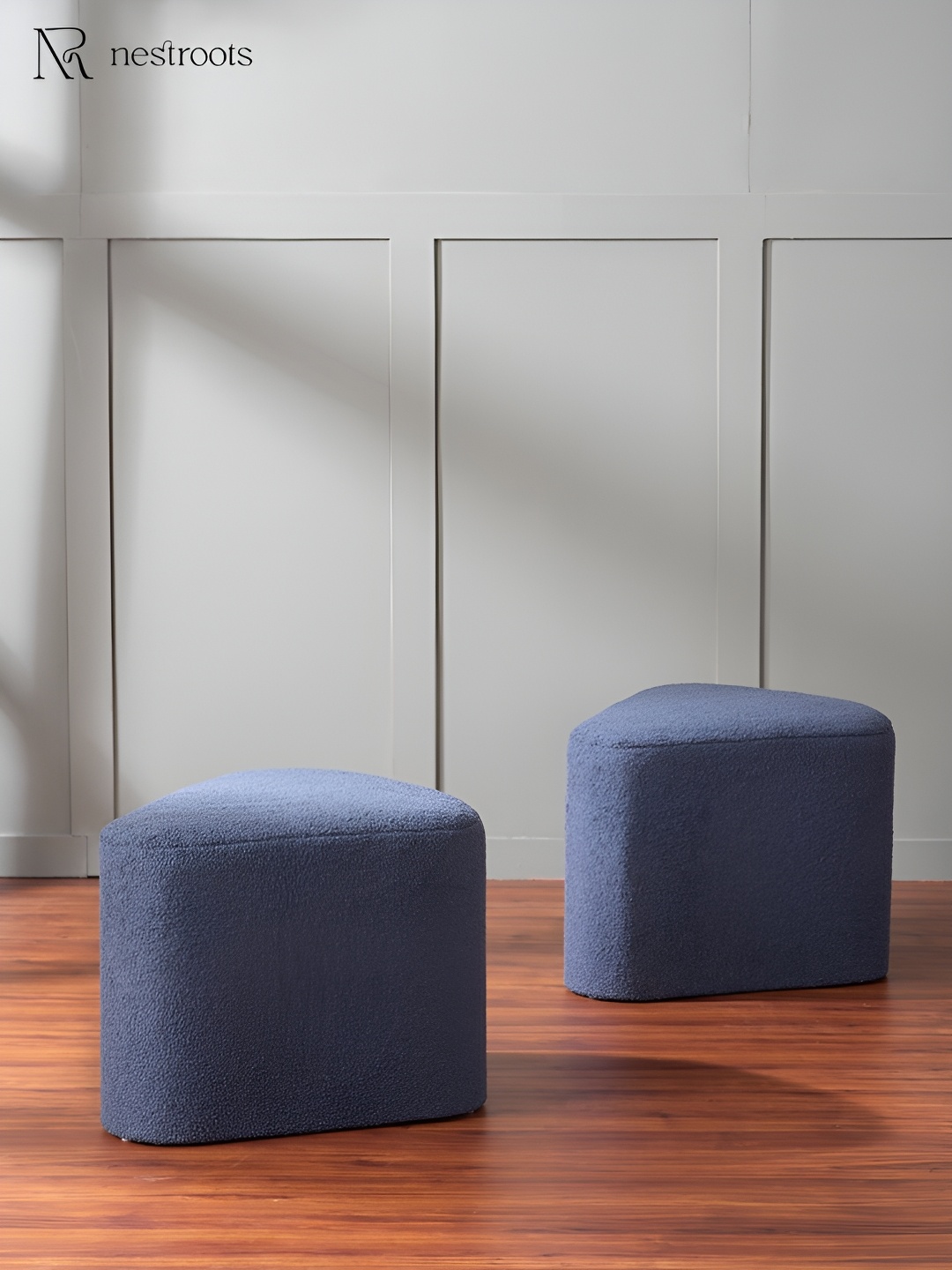 

nestroots Blue 2 Pieces Wooden Pouf Ottomans