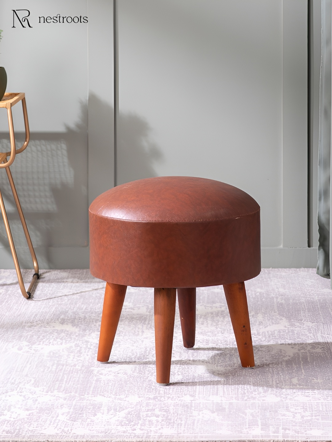 

nestroots Tan 2 Pieces Faux Leather Round Ottomans