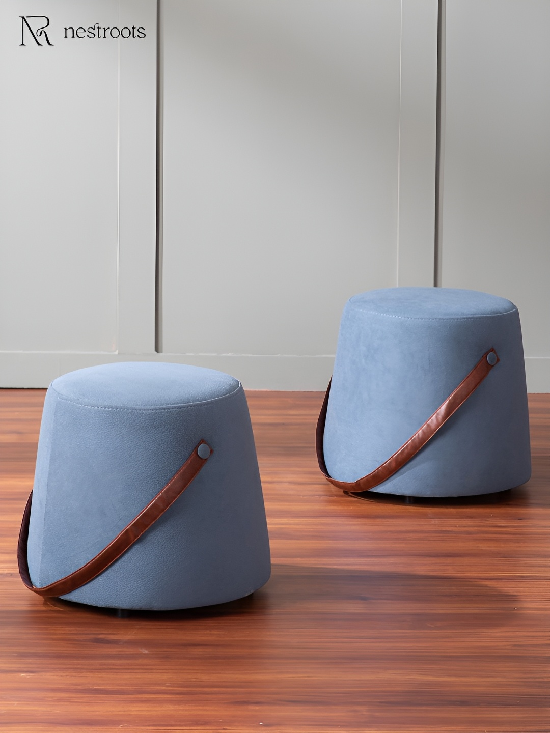 

nestroots Hoist Collection Blue 2 Pieces Cylindrical Ottomans, Grey