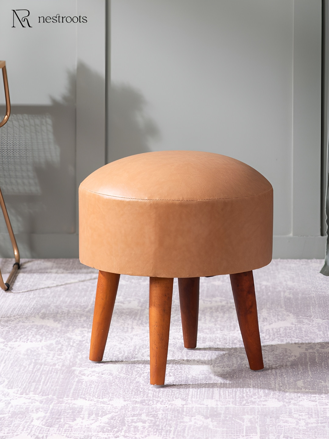 

nestroots Brown Wooden Faux Leather Ottoman