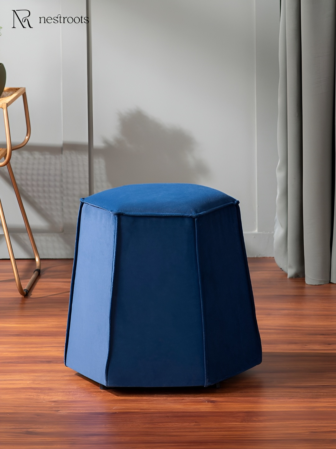 

nestroots Blue Wooden Pouf Ottoman