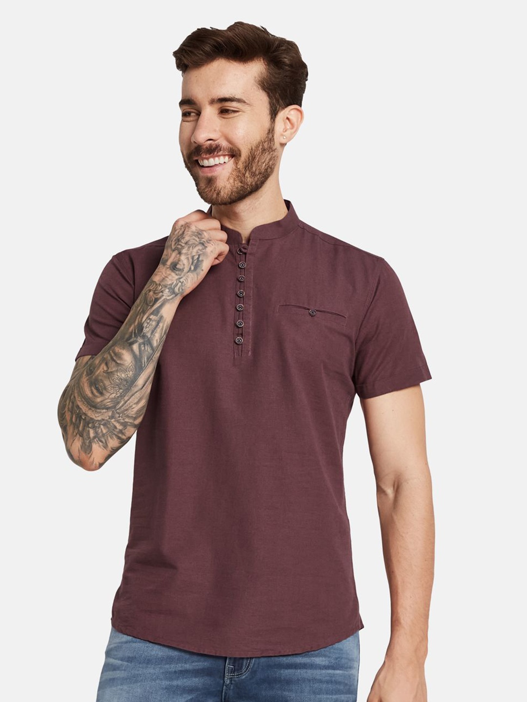 

METTLE Men Opaque Casual Shirt, Maroon
