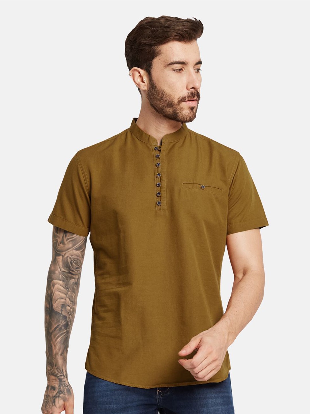 

METTLE Men Opaque Casual Shirt, Brown