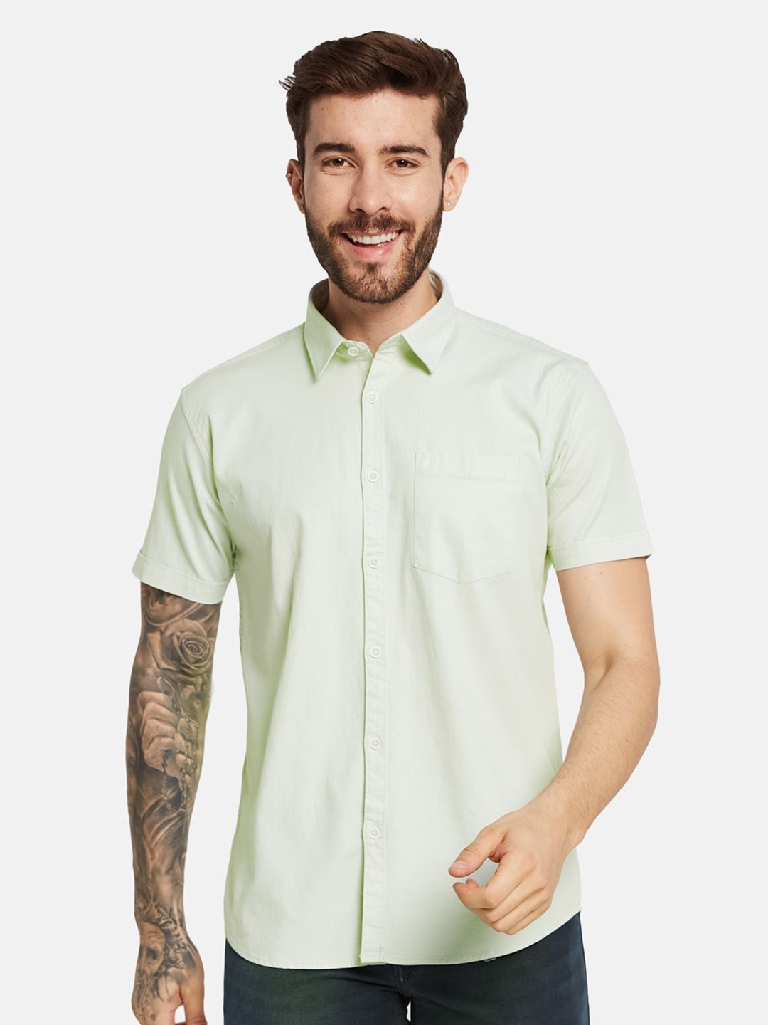 

METTLE Men Opaque Casual Shirt, Green