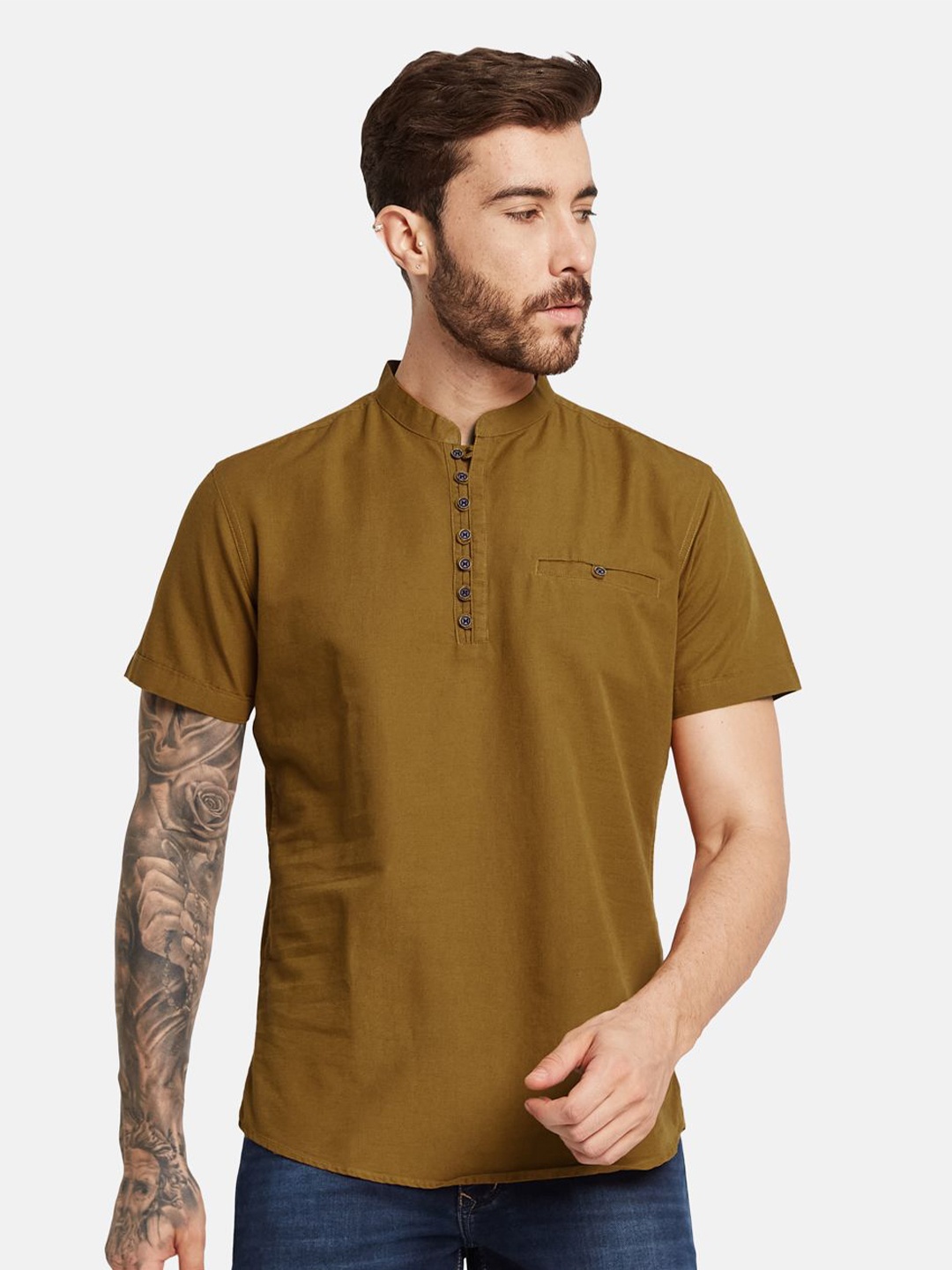 

METTLE Men Opaque Casual Shirt, Brown