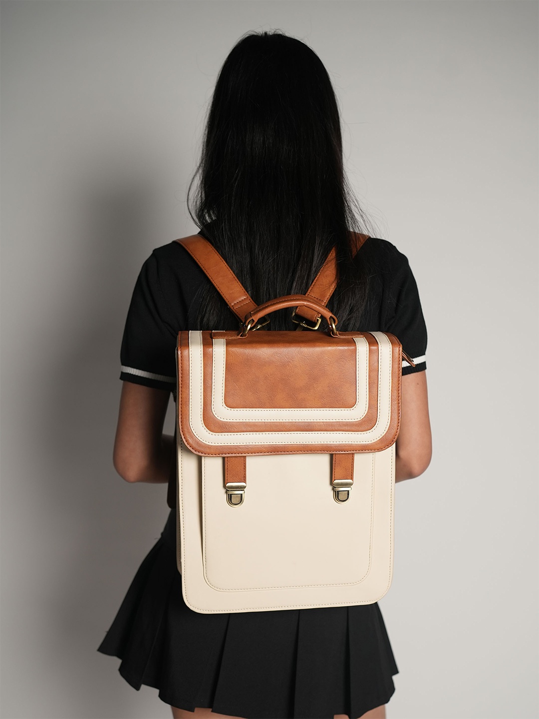 

Theater Apparel PU Shopper Satchel with Applique, Beige