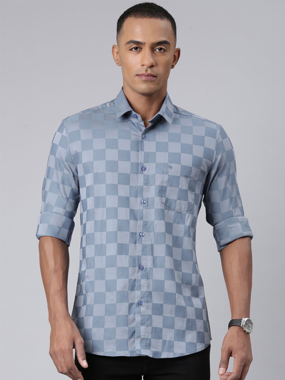 

Classic Polo Men Slim Fit Opaque Checked Casual Shirt, Blue