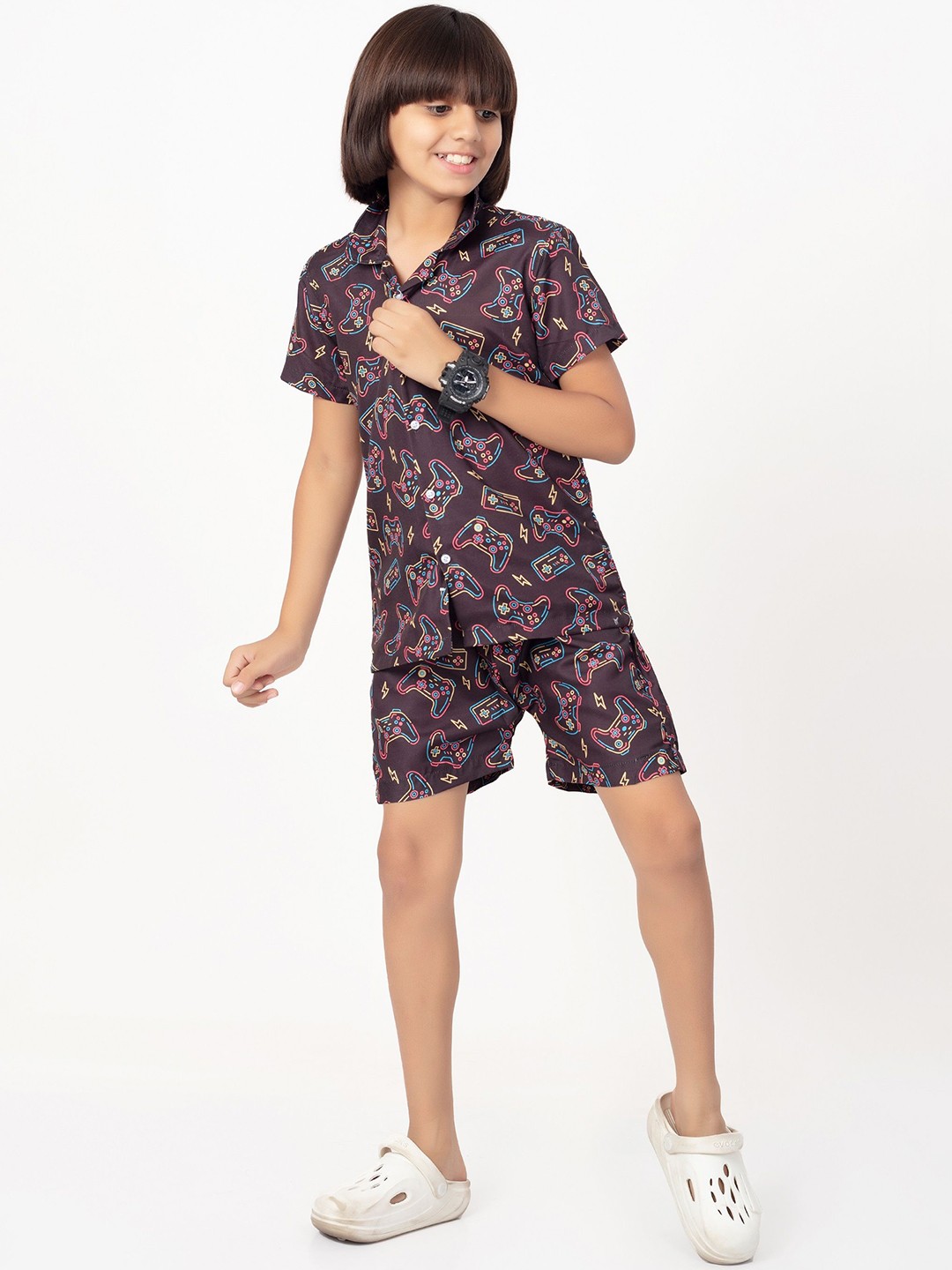

Gavin Paris Kids Printed Shirt With Shorts, Brown