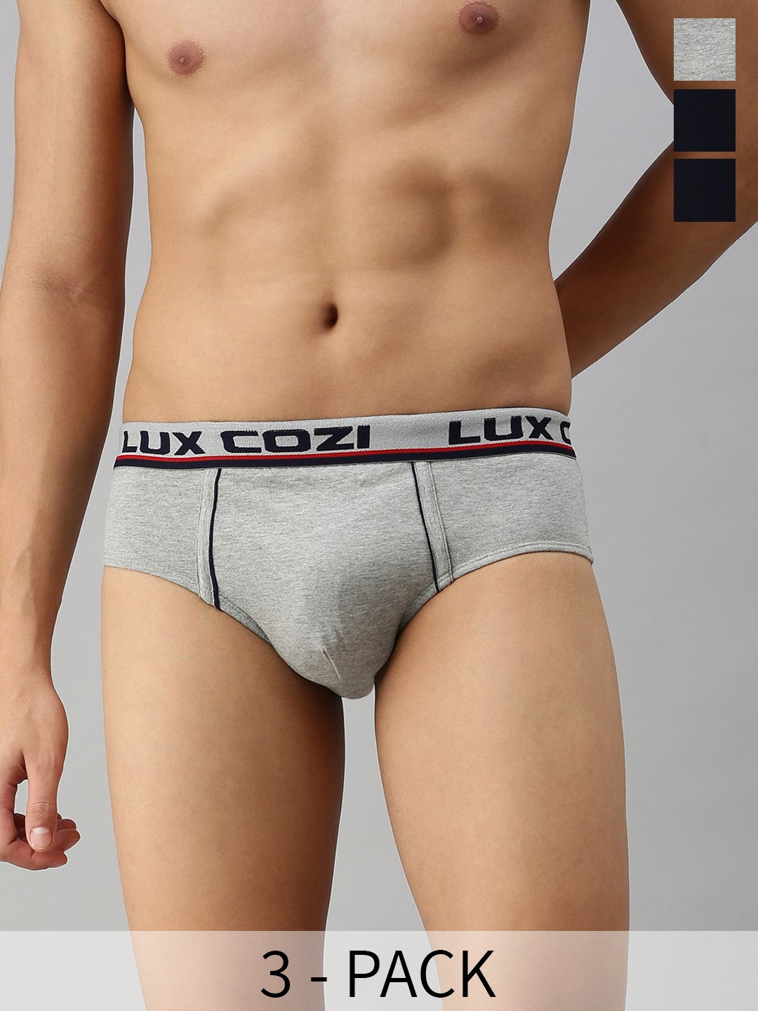 

Lux Cozi Pack Of 3 Basic Briefs COZI_BIGSHOT_BRF_AST3_3PC, Grey