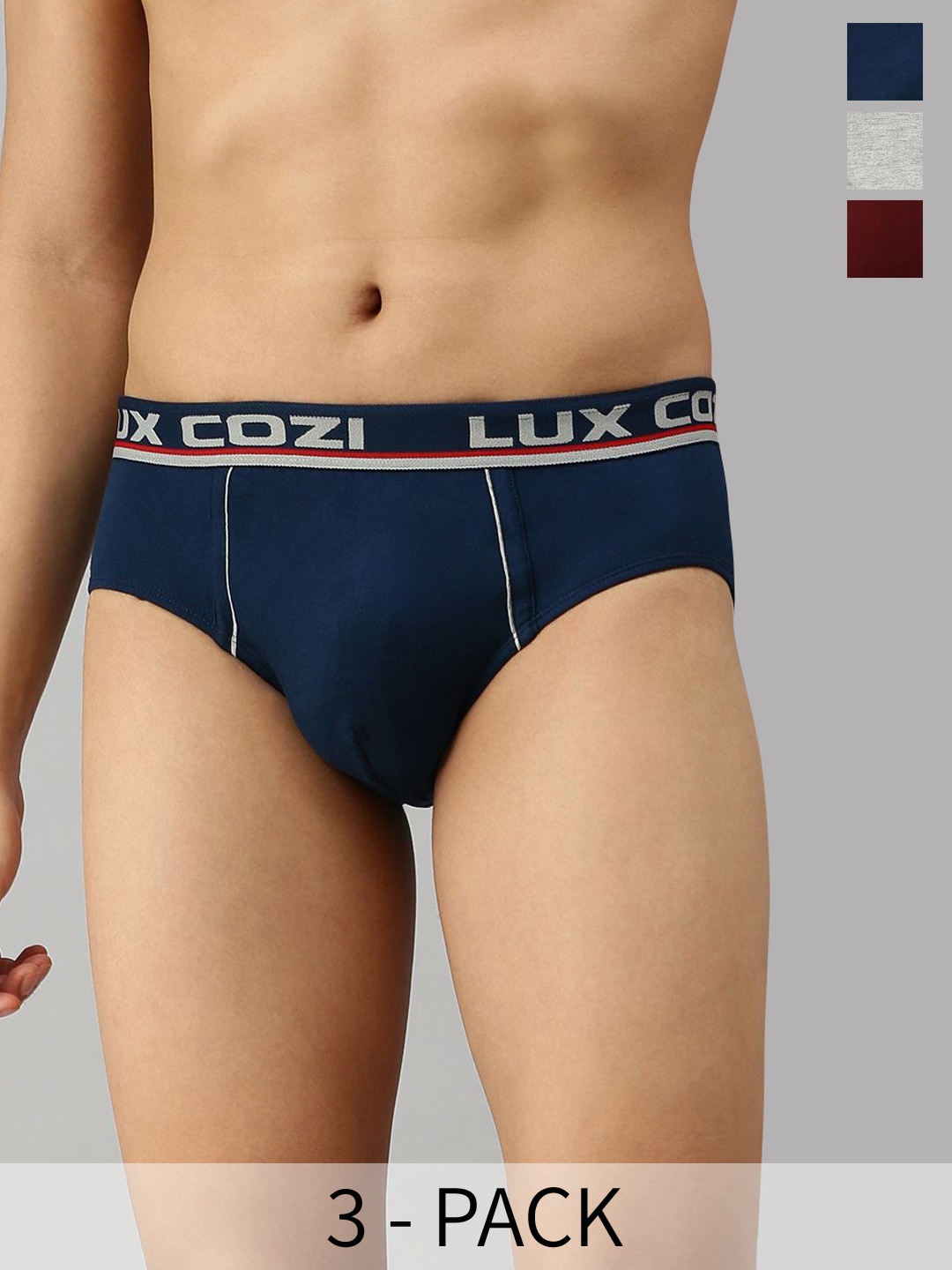 

Lux Cozi Pack Of 3 Mid Rise Basic Briefs COZI_BIGSHOT_BRF_AST5_3PC, Navy blue