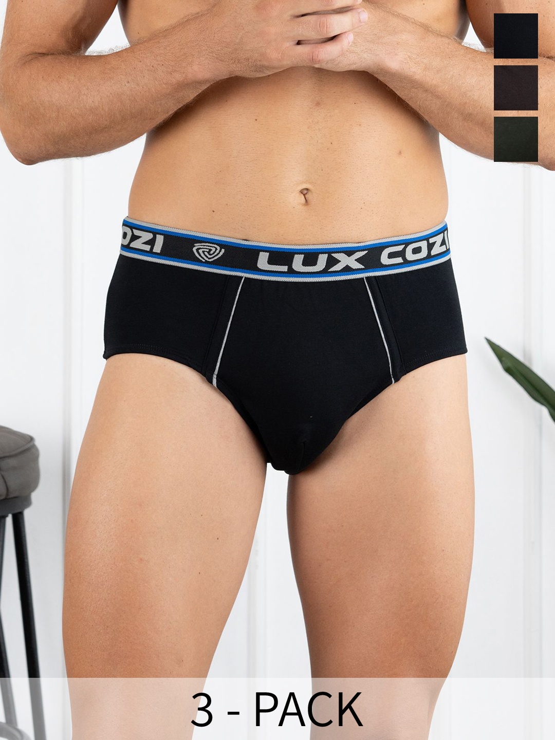 

Lux Cozi Pack Of 3 Mid Rise Basic Briefs COZI_BIGSHOT_BRF_AST1_3PC, Navy blue