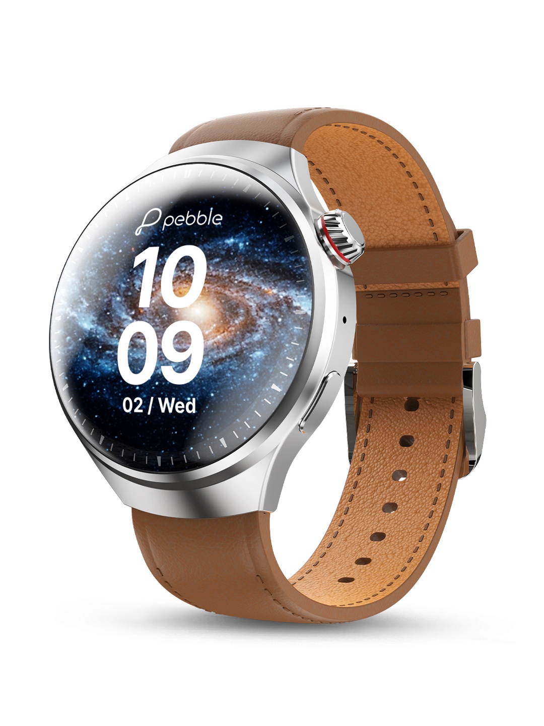 

pebble Dome 1.52" Spherical Amoled Display, Premium Metal Built Smart Watch, Brown