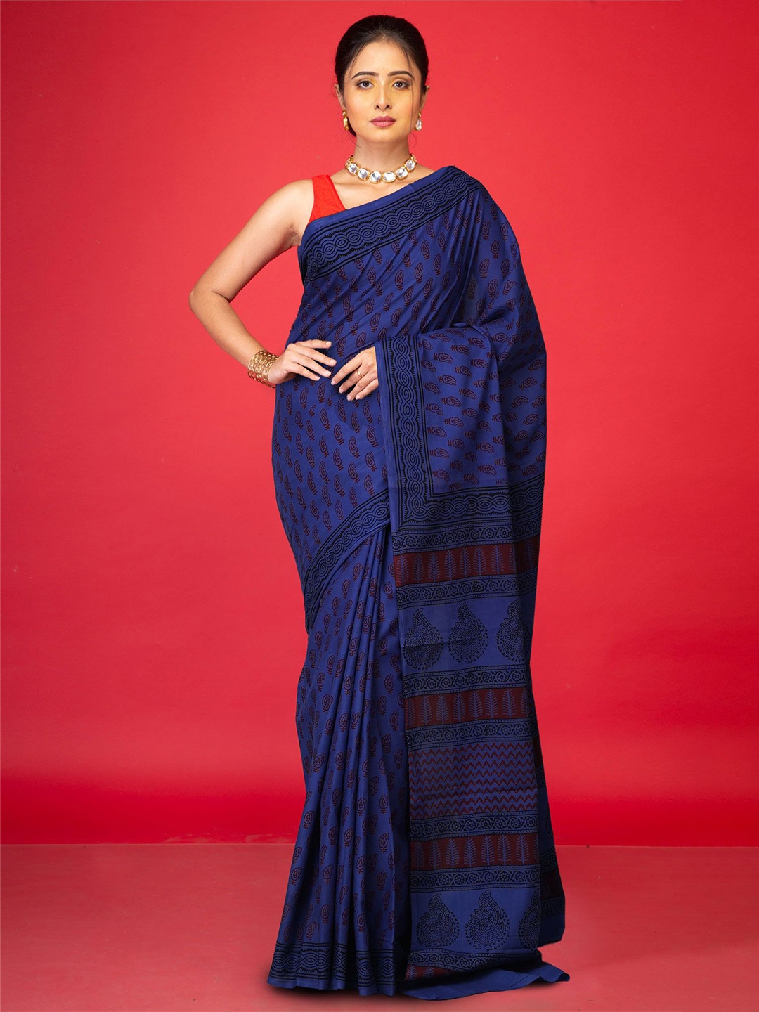 

Unnati Silks Printed Handloom Bagh Saree, Violet