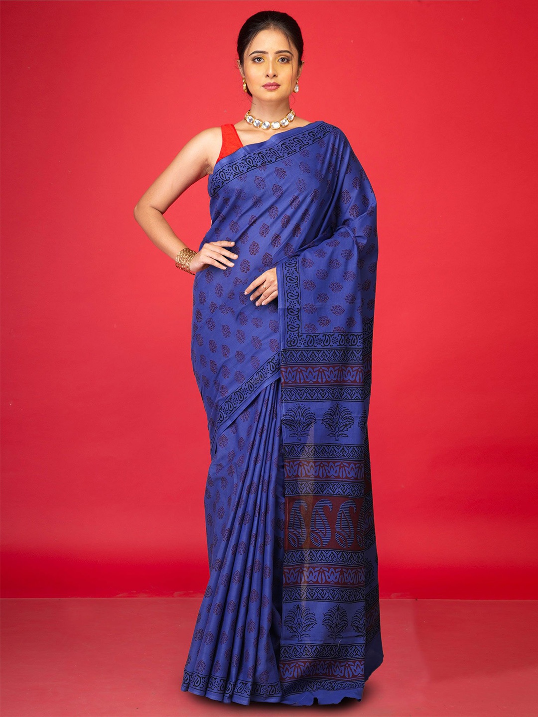

Unnati Silks Bagh Silk Cotton Handloom Bagh Saree, Blue