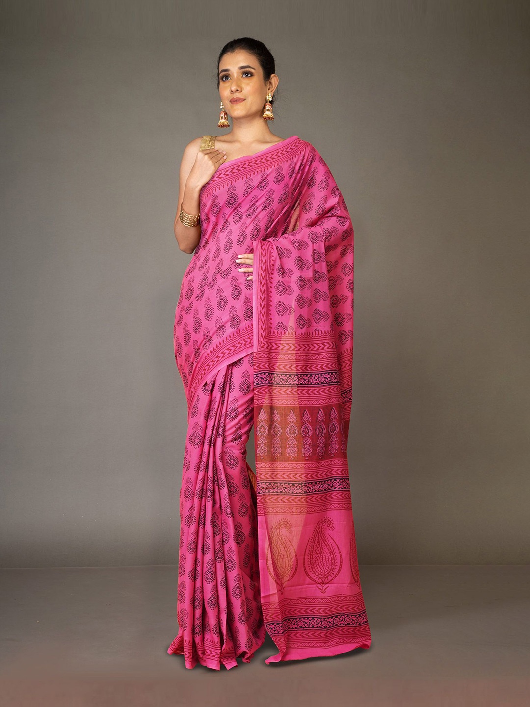 

Unnati Silks Bagh Printed Handloom Saree, Pink
