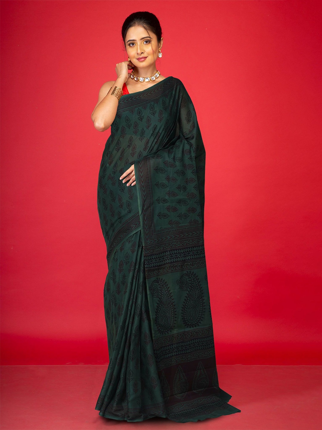 

Unnati Silks Ethnic Motif Handloom Bagh Saree, Green