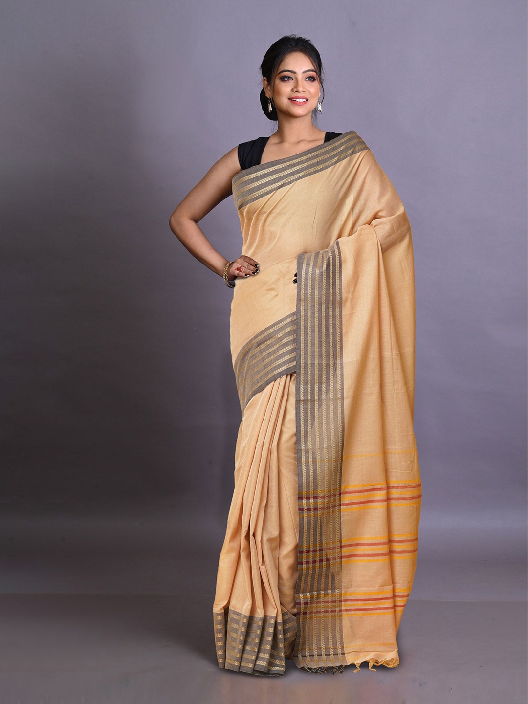 

Unnati Silks Zari Pure Cotton Handloom Narayan Peth Saree, Cream