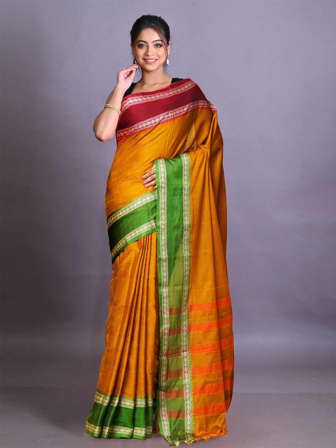 

Unnati Silks Zari Pure Cotton Handloom Narayan Peth Saree, Mustard