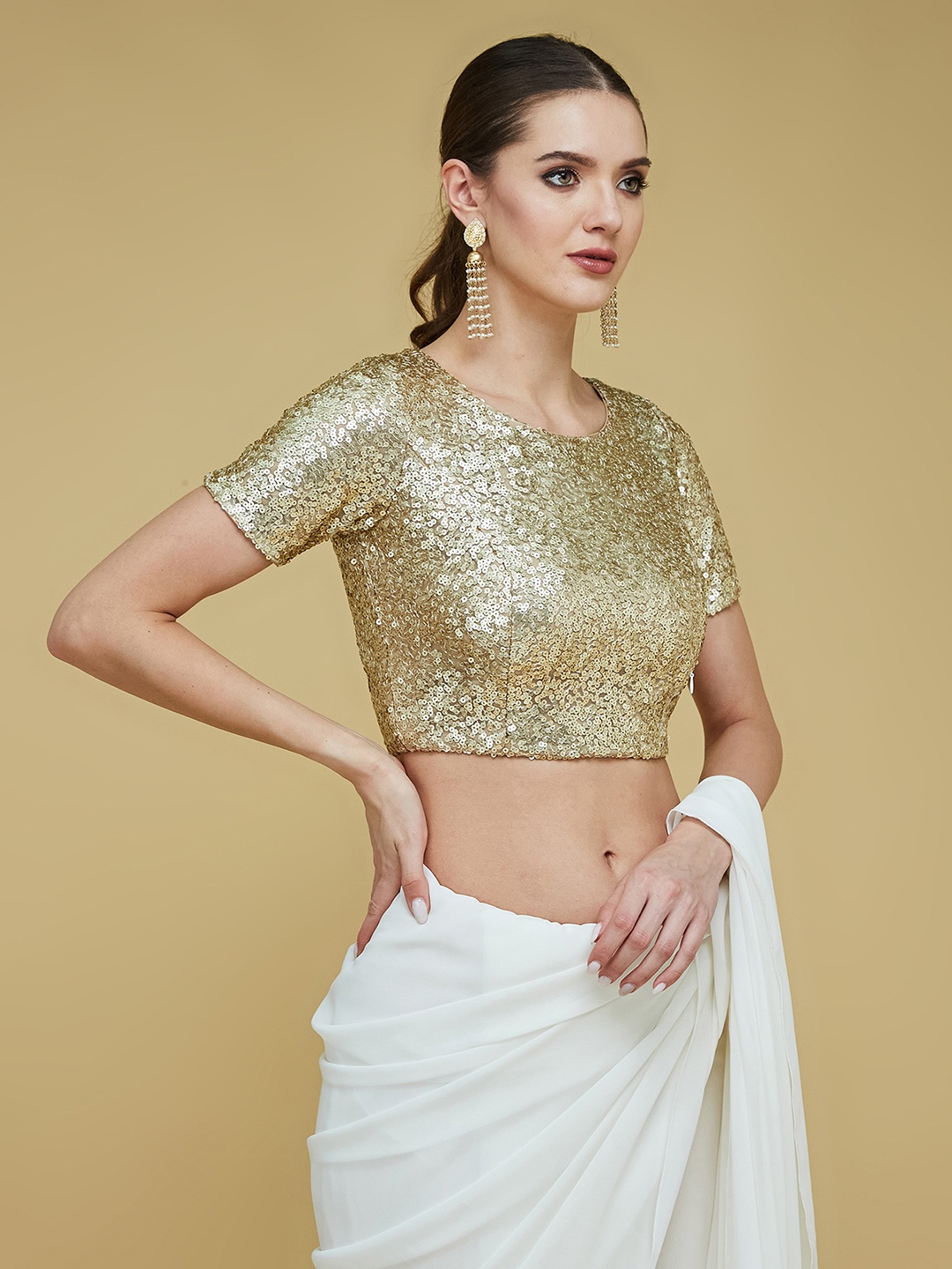 

Life With Pockets Embellished Sequinned Saree Blouse, Gold