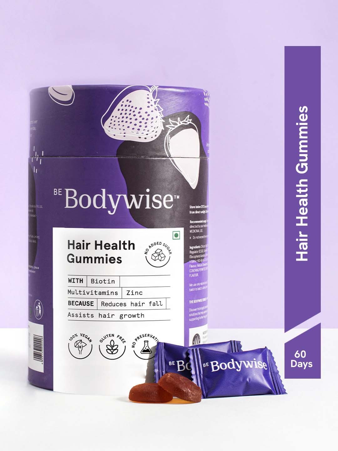 

Be Bodywise Biotin Hair Health Gummies For Stronger Shinier Hair & Nails - 60 Gummies, Purple