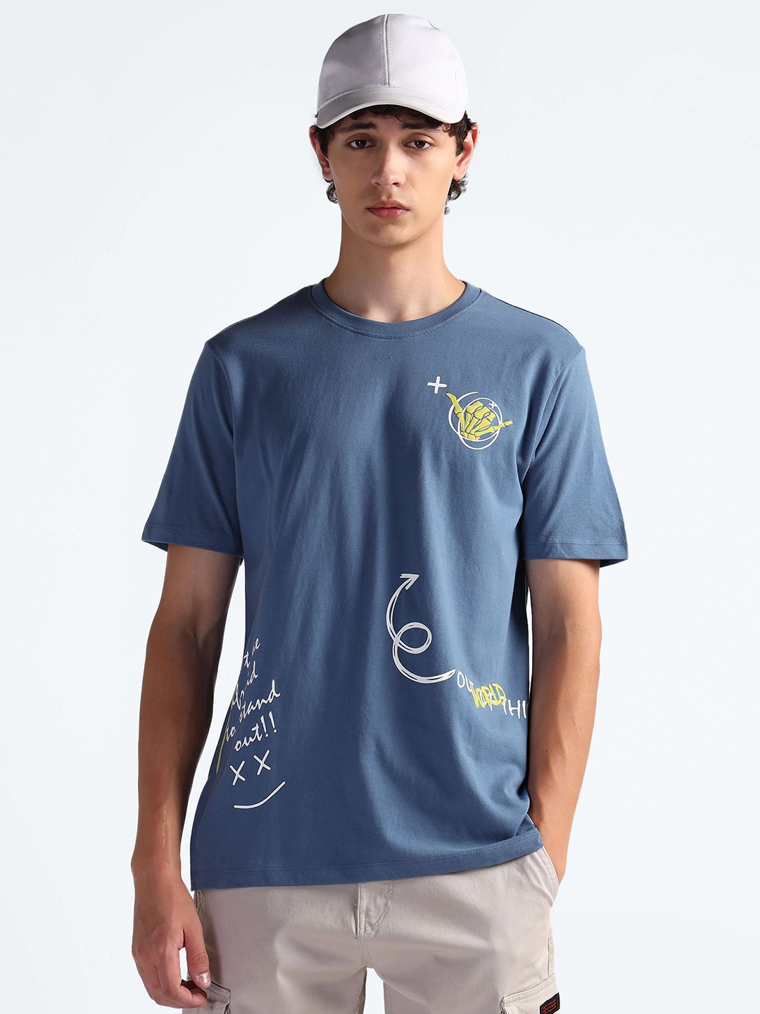 

Flying Machine Men Typography Printed Applique T-shirt, Blue