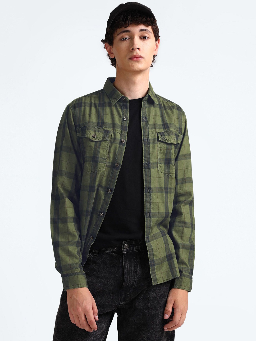 

Flying Machine Men Tartan Checks Casual Shirt, Green