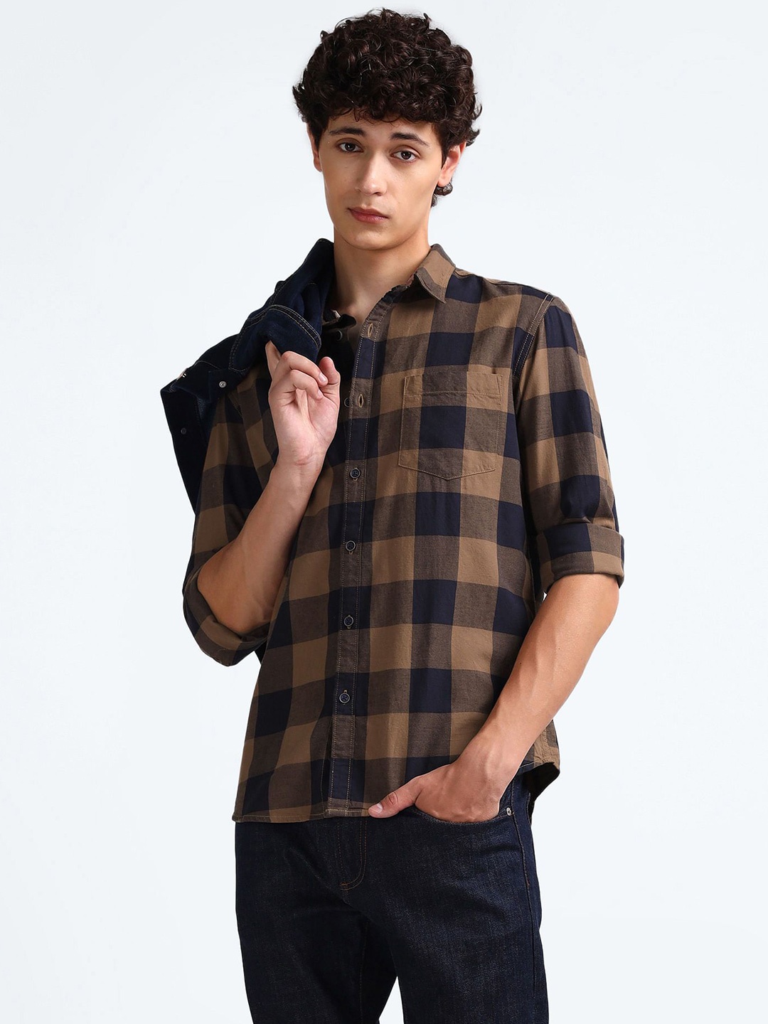 

Flying Machine Men Slim Fit Buffalo Checks Casual Shirt, Blue
