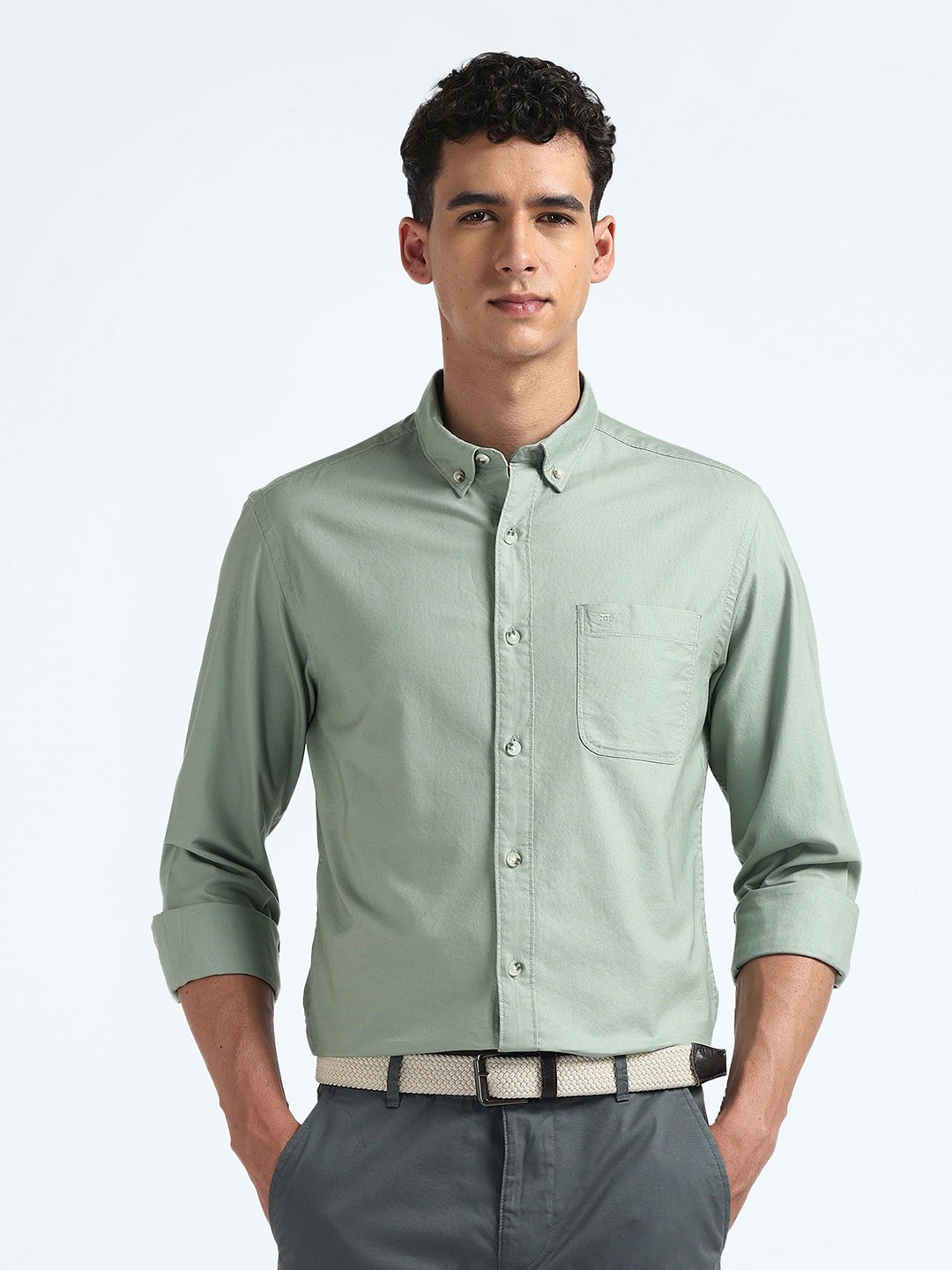 

Flying Machine Men Solid Slim Fit Casual Shirt, Green