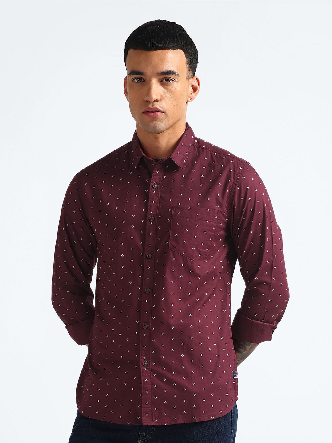 

Flying Machine Men Micro Ditsy Printed Casual Shirt, Red