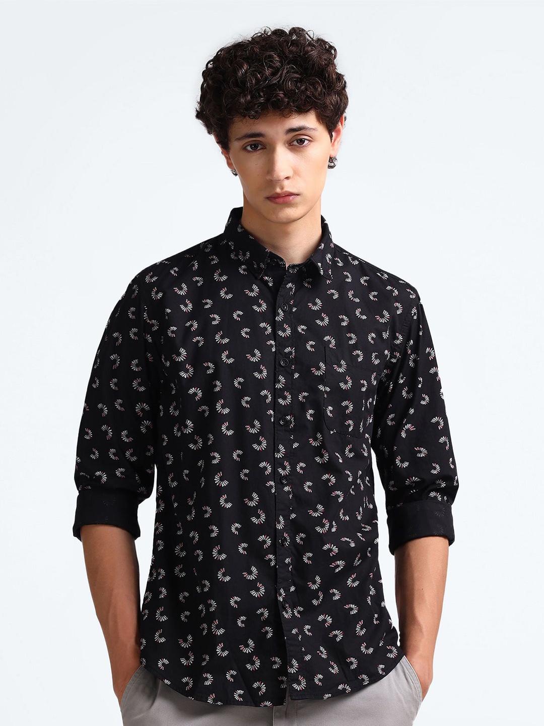 

Flying Machine Men Conversational Printed Casual Shirt, Black