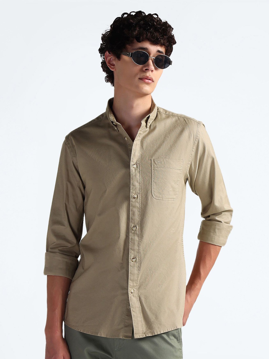 

Flying Machine Men Solid Slim Fit Casual Shirt, Beige