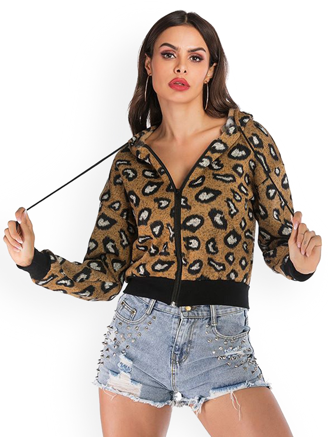 

StyleCast Women Animal Print Hooded Jacket, Brown