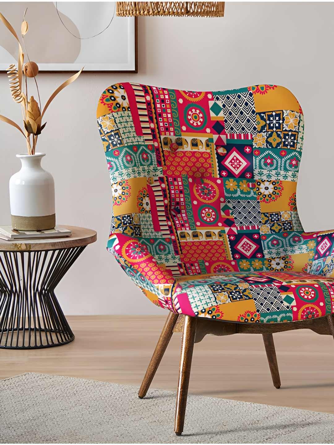 

Chumbak Red & Teal-Green Printed Fabric Lounge Chair