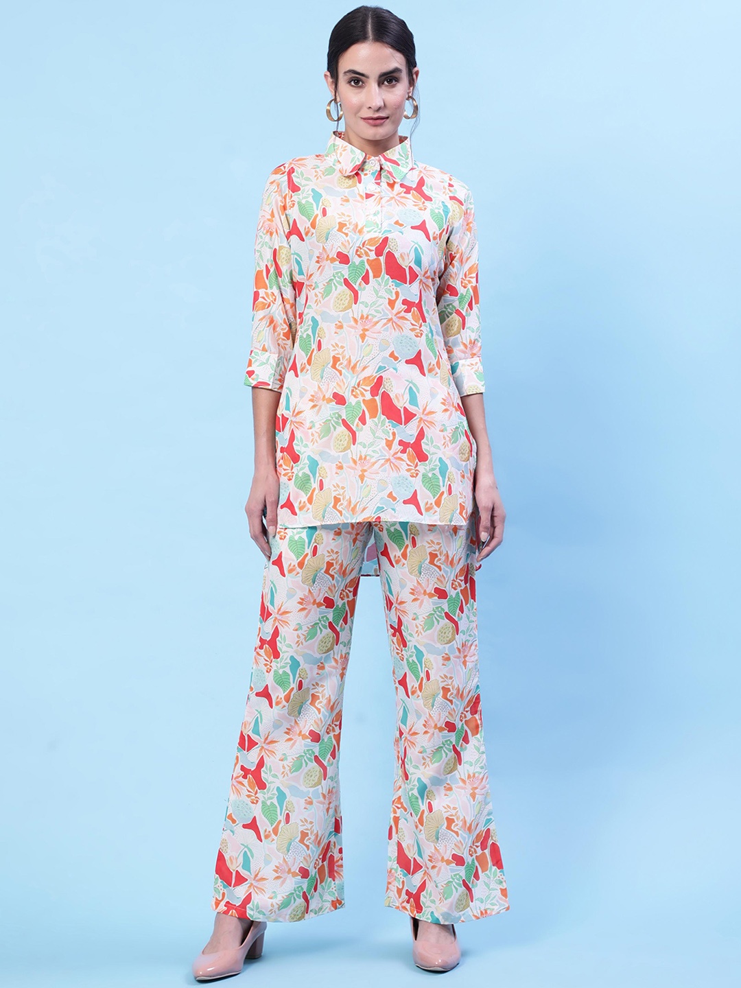 

THE52 Floral Printed Cotton & Silk Top With Trousers, White