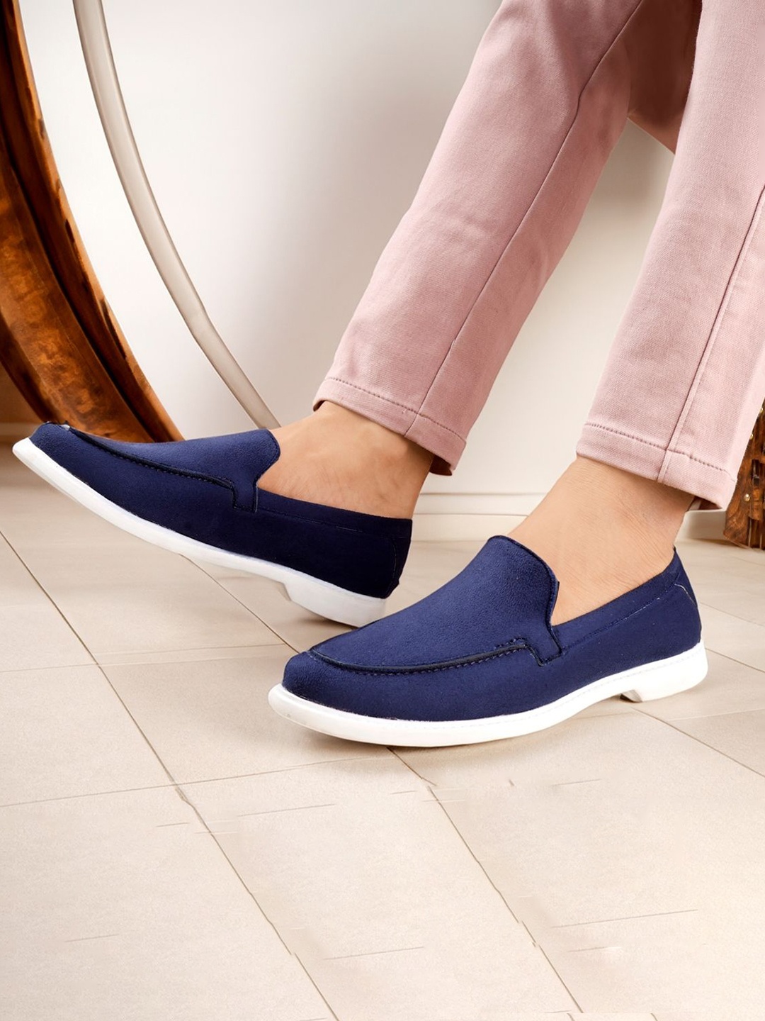 

Bxxy Men Round Toe PU Loafers, Navy blue