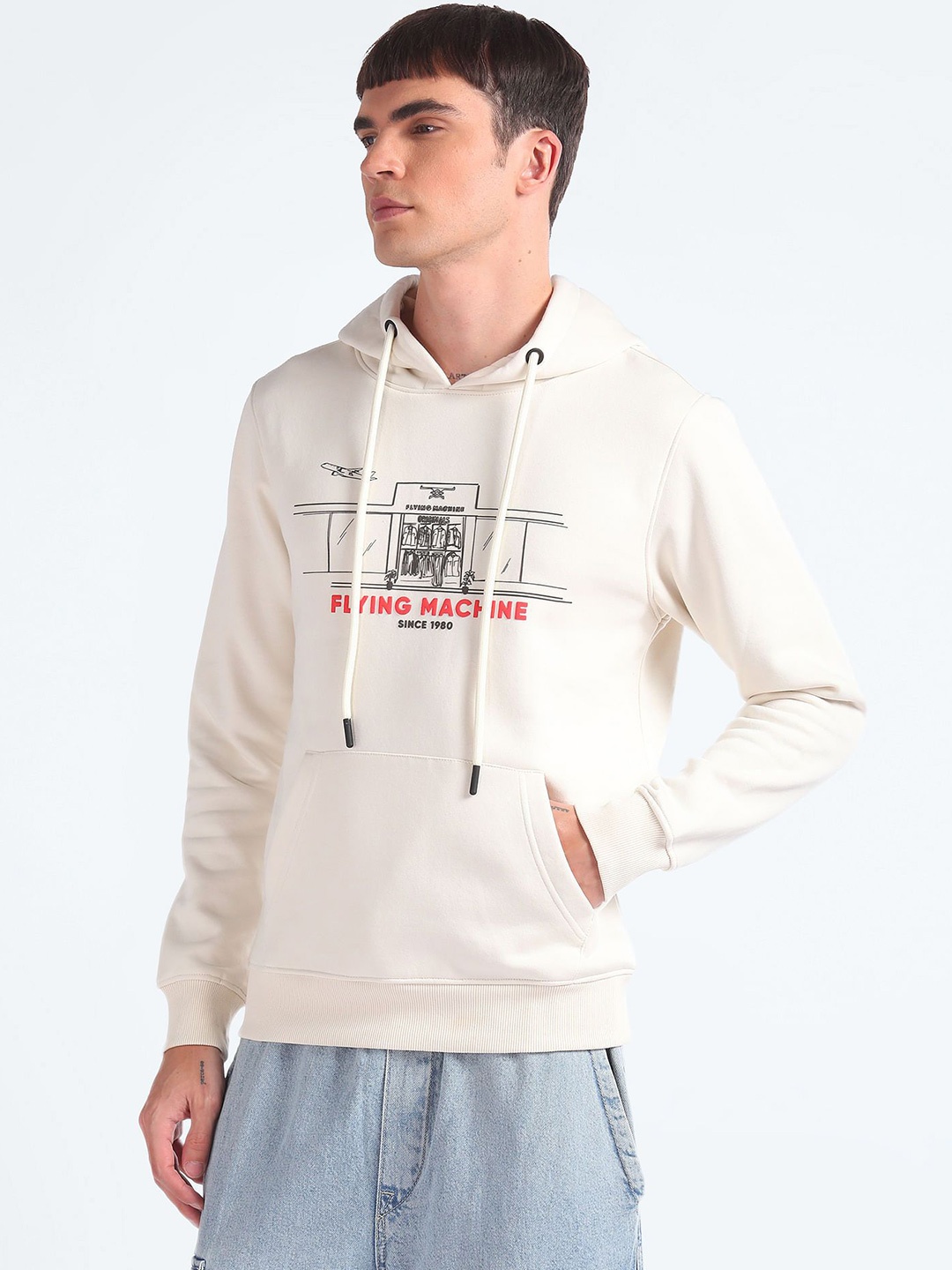 

Flying Machine Men Printed Hooded Sweatshirt, White