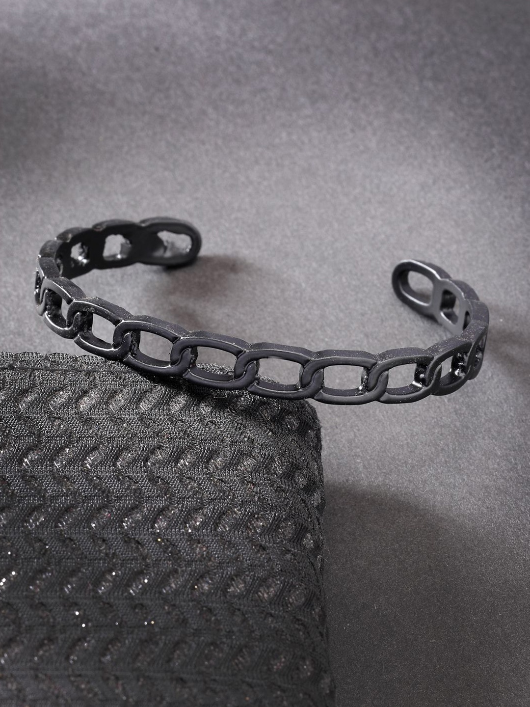 

NVR Men Rhodium-Plated Cuff Bracelet, Black