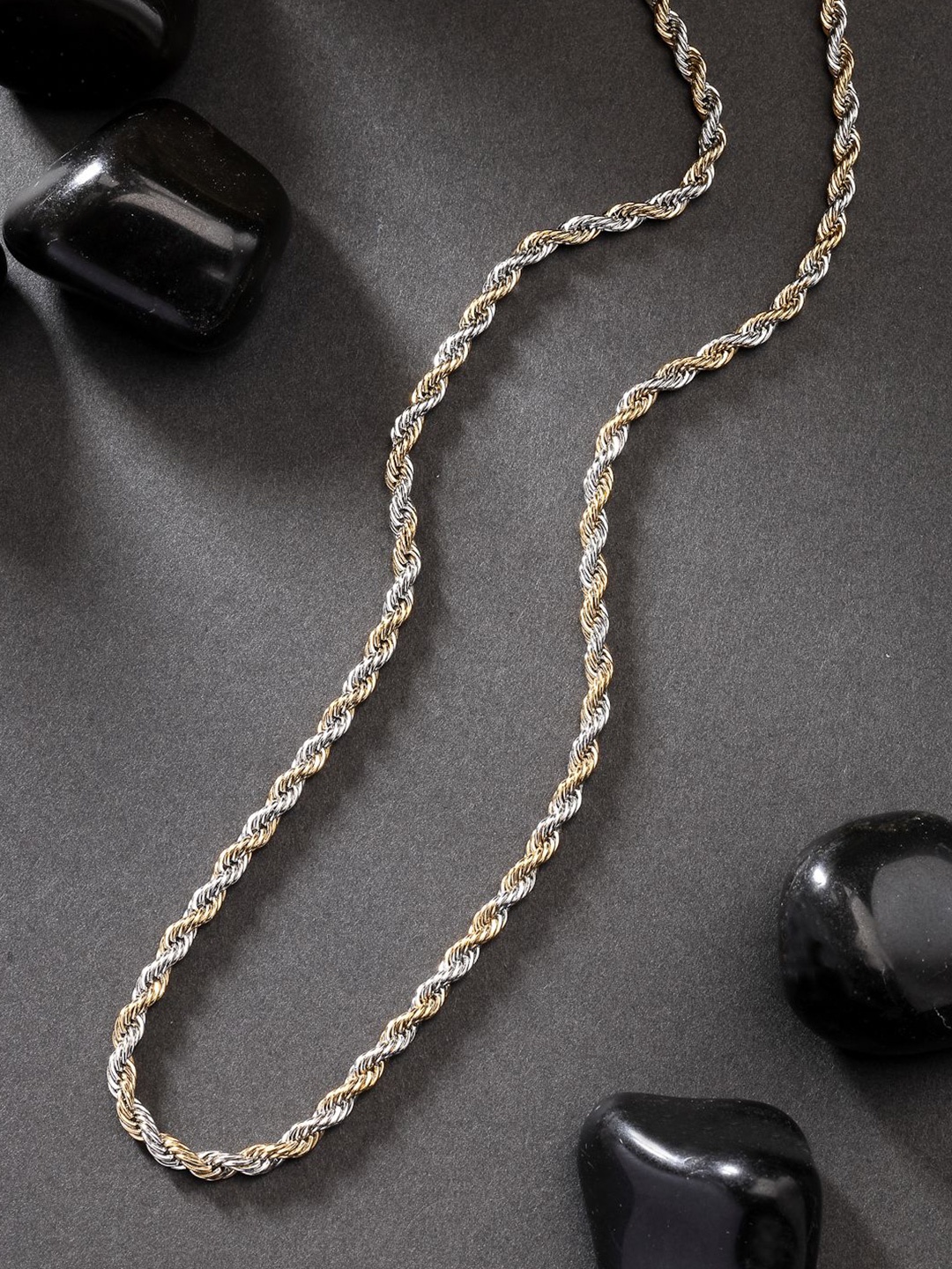 

NVR Men Rhodium-Plated Stainless Steel Chain, Silver